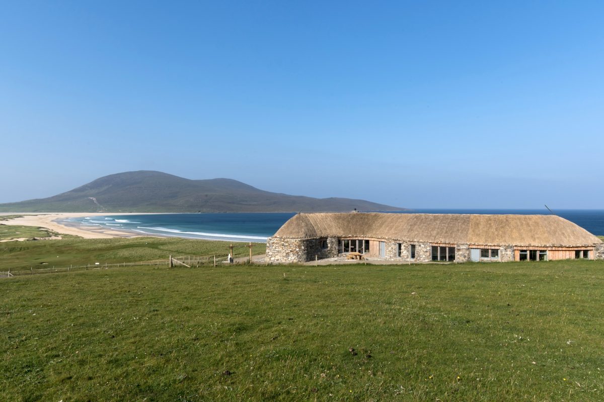 Oran na Mara, a thatched stone cottage near a white sand beach on Harris